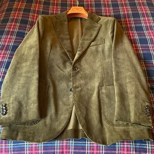 Drake’s Olive Green Mid-Wale Cotton Corduroy Tailored Jacket Sz 42